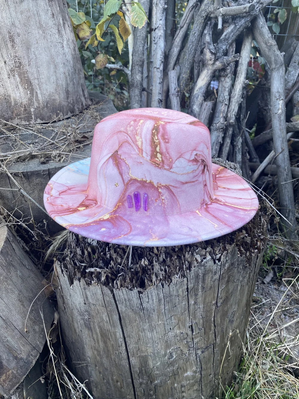 Crystal Fedora Hat w/ Art on Brim - ONE OF A KIND